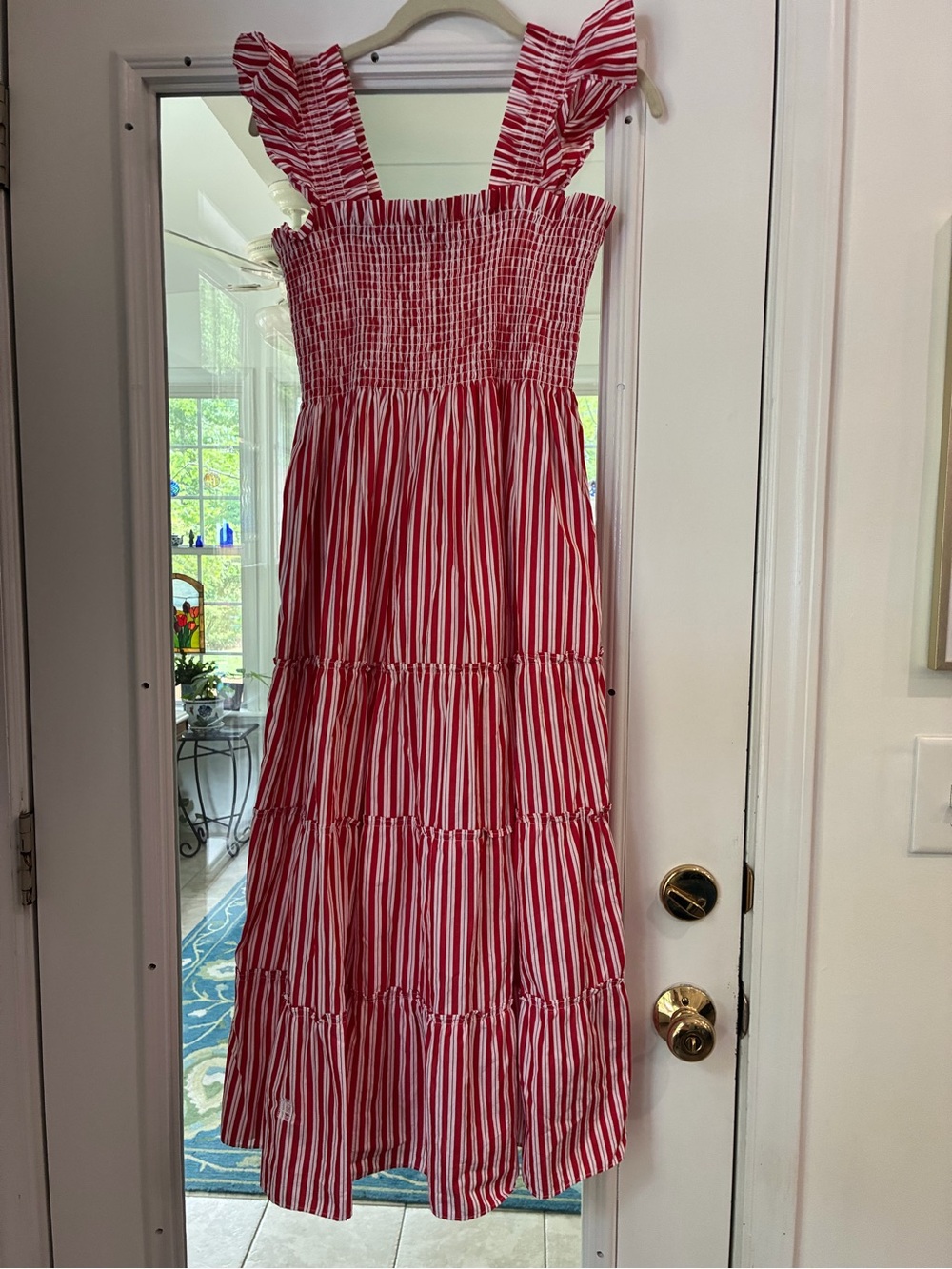 NWOT Hill House the nap dress in red and white Candy striped tiered maxi - Picture 2 of 8